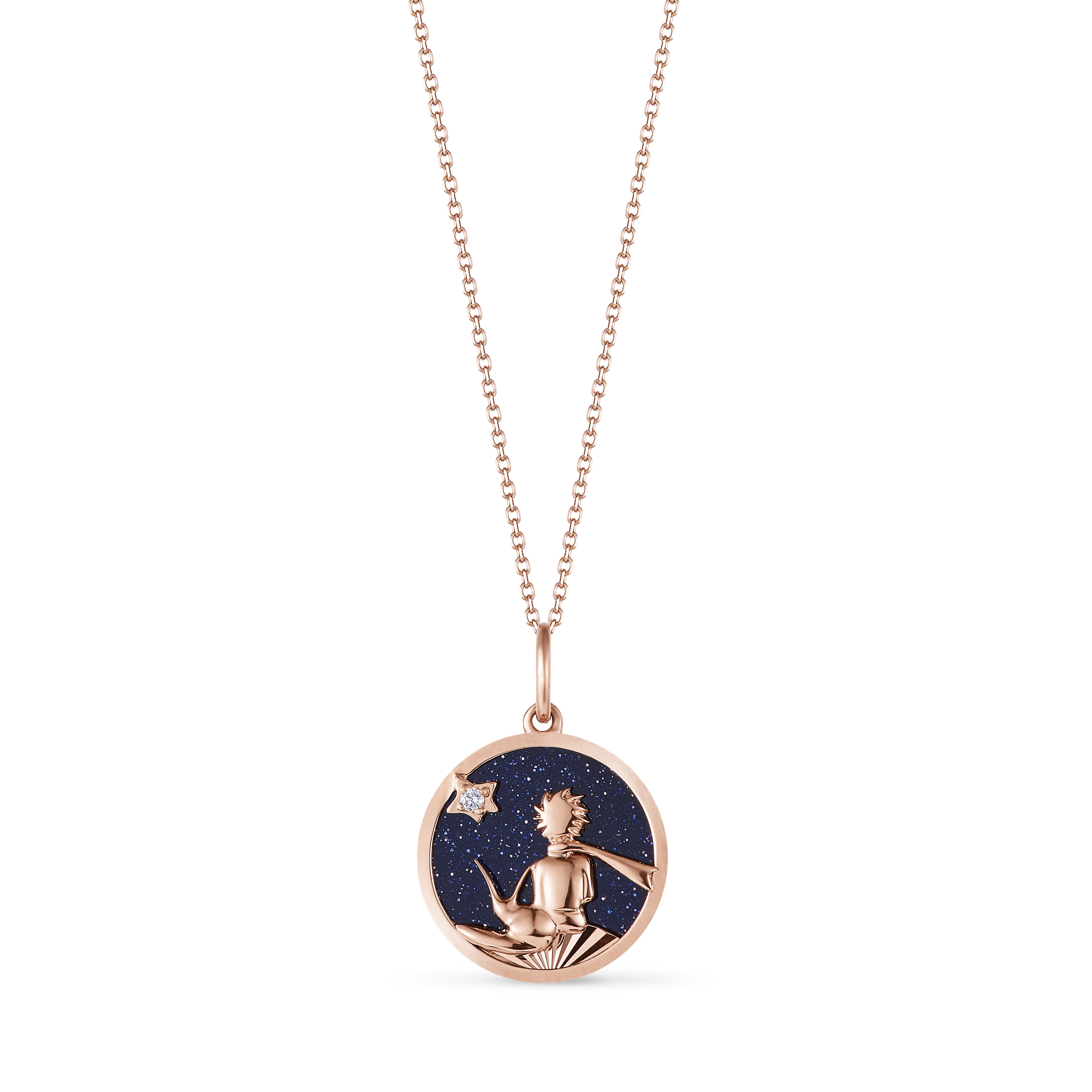 18K Rose Gold Blue Sandstone Necklace - Le Petit Prince and Fox