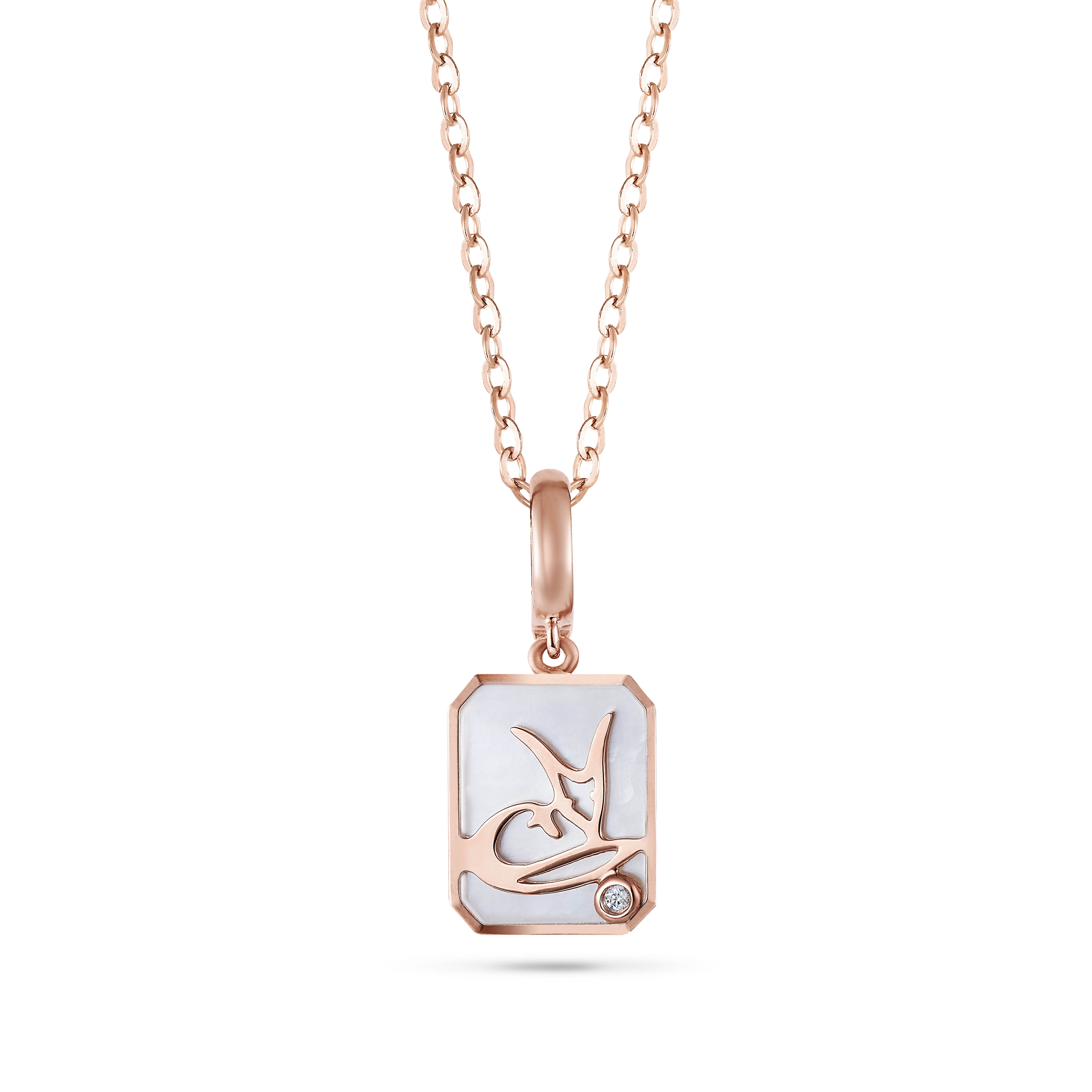 18K Rose Gold Diamond Necklace with Mother of Pearl - Fox