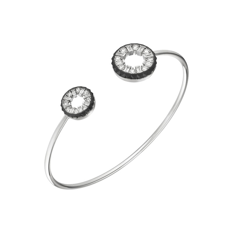 18K White Gold, Rhodium Black Gold and Diamond Bangle
